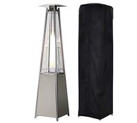 Outsunny Estufa de Gas para Exterior Pirámide 10,5 KW Calefactor para Patio de Propano Acero Inoxidable con Funda Protectora Regulador Manguera y Ruedas 57,5x52,5x227 cm Plata