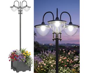 Outsunny Farol Solar de Jardín con 18 Luces LED Blanca Fría 6000K IP44 para Camino Terraza Patio 60x55x189 cm Negro Aosom España
