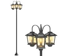 Outsunny Farola Solar Exterior de Jardín 3 Cabezales 40x34,5x188 cm Negro