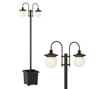 Outsunny Farola Solar Exterior de Jardín con Macetero 2 Cabezales Impermeable IP44 Encendido/Apagado Automático y Altura Ajustable Luz Solar de Exterior LED para Terraza Patio 53,5x30x182 cm Negro