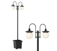 Outsunny Farola Solar Exterior de Jardín con Macetero 2 Cabezales Impermeable IP44 Encendido/Apagado Automático y Altura Ajustable Luz Solar de Exterior LED para Terraza Patio 53,5x30x182 cm Negro