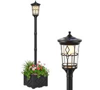 Outsunny Farola Solar Exterior de Jardín con Macetero 41,5x41,5x202,5 cm