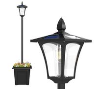 Outsunny Farola Solar Exterior de Jardín con Macetero, Luz Solar de Exterior LED, Poste de Aluminio, Impermeable IP44, Encendido/Apagado Automático, para Terraza, Patio, 33x33x160 cm, Negro