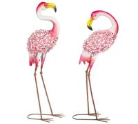 Outsunny Flamingo - Juego de 2 estatuas de jardín con plumas de metal con anclajes al suelo, esculturas de pie para terraza, estanque, decoración de paisaje, color rojo