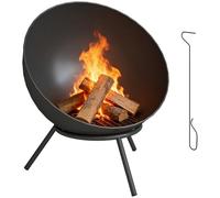 Outsunny Fogón 60x53x66 cm Chimenea Ajustable Negro | Atizador, rejilla para carbón, soporte, cuenco de fuego, para jardín, balcón, terraza, BBQ exterior & camping