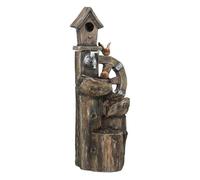 Outsunny Fuente de Agua 2 en 1 con Casita para Pájaros Fuente de Jardín con Iluminación LED Fuente Decorativa en Cascada de 4 Niveles para Jardín Patio Terraza 34,5x29,5x92 cm Multicolor