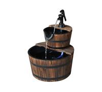 Outsunny Fuente de Agua de Madera Fuente de Jardín en Cascada de 2 Niveles con Bomba Eléctrica y Salida de Agua Ajustable para Decoración Patio Terraza 44,5x44,5x58,5 cm Natural