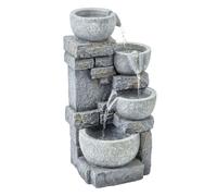 Outsunny Fuente de Agua Decorativa con Iluminación LED y Bomba, Fuente de Jardín Exterior en Cascada de 4 Niveles, Flujo Ajustable, Resistente a la Intemperie, para Jardín, Terraza, Patio, Gris