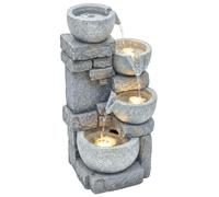 Outsunny Fuente de Agua Decorativa con Iluminación LED y Bomba, Fuente de Jardín Exterior en Cascada de 4 Niveles, Flujo Ajustable, Resistente a la Intemperie, para Jardín, Terraza, Patio, Gris