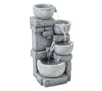 Outsunny Fuente de Agua Decorativa con Iluminación LED y Bomba, Fuente de Jardín Exterior en Cascada de 4 Niveles, Flujo Ajustable, Resistente a la Intemperie, para Jardín, Terraza, Patio, Gris