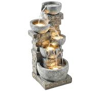 Outsunny Fuente de Agua Decorativa con Iluminación LED y Bomba, Fuente de Jardín Exteror en Cascada de 5 Niveles, Resistente a la Intemperie, para Jardín, Patio, Terraza, 34x36x80 cm, Multicolor