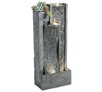 Outsunny Fuente de Agua Decorativa con Iluminación LED y Maceta, Fuente de Jardín Exteror en Cascada de 3 Niveles, con Bomba, Resistente a la Intemperie, para Jardín, Patio, 38x19x101 cm, Gris Oscuro