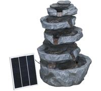 Outsunny Fuente de jardín a energía solar roca en cascada de 5 niveles en resina con luces LED y bomba Gris Aosom España