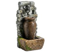 Outsunny Fuente de jardín con flujo de agua ajustable y pared rústica de piedra de 3 niveles en diseño de ánfora