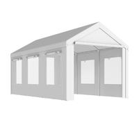 Outsunny Garaje Exterior para Coche 3x6 m Impermeable de PE Resistente Marco de Acero Galvanizado Altura Ajustable Blanco