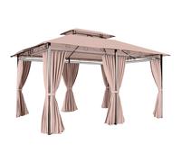 Outsunny Gazebo de Exterior 3x4 m con Paredes Laterales Doble Techo 6 Puertas con Cremallera y 8 Orificios de Drenaje Caqui Aosom España