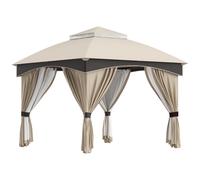 Outsunny Gazebo de Jardín 3x3 m en Acero con Doble Techo y Cortinas, Beige y Gris Aosom España