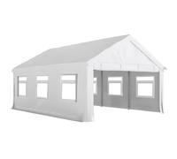 Outsunny Gazebo de Jardín 4x6 m con Paneles Laterales, 6 Ventanas y Doble Entrada, en Acero Galvanizado, Blanco Aosom España