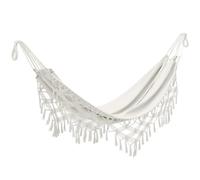 Outsunny Hamaca al aire libre Bohemia, Hamaca colgante con flequillo macramé y bolsa de transporte extra grande para jardín, camping, terraza, patio, beige