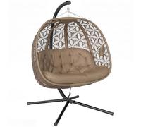 Outsunny Hamaca colgante con estructura para 2 personas, plegable, cesta colgante con cojín grueso, soporte para bebidas, cinturón de seguridad, columpio colgante XXL en forma de huevo, hasta 240 kg
