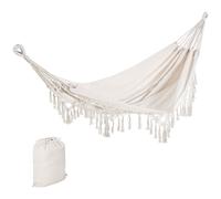 Outsunny hamaca colgante 288x150 cm hamaca de jardín de estilo boho con bolsa de transporte carga 120 kg hamaca para patio terraza balcón camping crema 150 cm