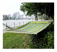 Outsunny Hamaca Colgante Doble Algodón Jardín Camping con Almohada 150kg Rayas Azules Verdes 3.4x1.4m Aosom España