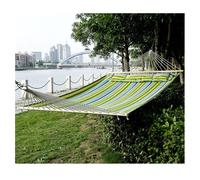Outsunny Hamaca Colgante Doble Algodón Jardín Camping con Almohada 150kg Rayas Azules Verdes 3.4x1.4m Aosom España