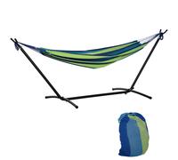 Outsunny Hamaca con Soporte 298x117 cm para Camping con Altura Ajustable y Bolsa de Transporte Carga 120 kg Rayas Verdes y Azules Aosom España