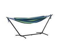 Outsunny hamaca con soporte 310x117 cm hamaca de camping con bolsa de transporte portátil altura ajustable carga 120 kg para patio terraza rayas verde y azul 310 cm