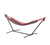 Outsunny Hamaca con Soporte 310x117 cm Hamaca de Camping con Bolsa de Transporte Portátil Altura Ajustable Carga 120 kg para Patio Terraza Rayas Naranja y Rojo