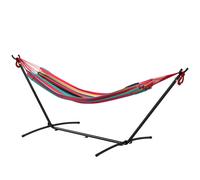 Outsunny Hamaca con Soporte 310x117cm para Camping con Altura Ajustable y Bolsa de Transporte Carga 120 kg Rayas Naranja y Rojo