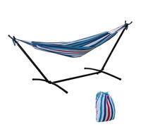 Outsunny Hamaca con Soporte 310x117cm para Camping con Altura Ajustable y Bolsa de Transporte Carga 120 kg Rayas Azul y Blanco