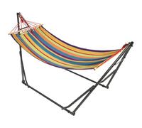 Outsunny Hamaca con Soporte Plegable 2 en 1 270x100x94 cm Multicolor | Tendedero con Barra, Estructura de Acero, Hamaca de Camping Portátil de Algodón, Carga 120 kg, para Jardín Patio Terraza