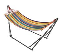 Outsunny Hamaca con Soporte Plegable 2 en 1, Tendedero con Barra, Estructura de Acero, Hamaca de Camping Portátil de Algodón, Carga 120 kg, para Jardín, Patio, Terraza, 270x100x94 cm, Multicolor