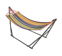Outsunny Hamaca con Soporte Plegable 2 en 1, Tendedero con Barra, Estructura de Acero, Hamaca de Camping Portátil de Algodón, Carga 120 kg, para Jardín, Patio, Terraza, 270x100x94 cm, Multicolor