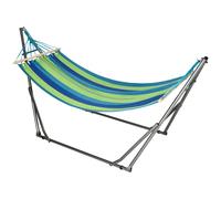 Outsunny Hamaca con Soporte Plegable 2 en 1 Tendedero con Barra Estructura de Acero para Jardín 270x100x94 cm Azul y Verde