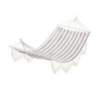 Outsunny Hamaca de Jardín 200x100 cm Hamaca Colgante con Travesaños de Madera Carga 120 kg para Patio Terraza Balcón Camping Gris y Crema