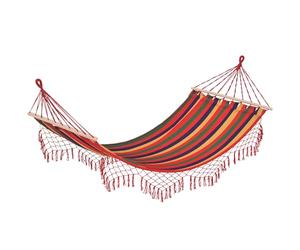 Outsunny Hamaca de Jardín 200x100 cm Hamaca Colgante con Travesaños de Madera Carga 120 kg para Patio Terraza Balcón Camping Rojo y Amarillo