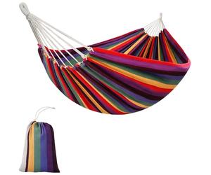 Outsunny Hamaca Doble de Algodón Portátil Colgante 290x150 cm Carga 120 kg con Bolsa de Transporte para Acampar Exteriores Viaje Multicolor