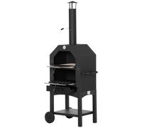Outsunny Horno de Pizza a Leña Portátil con 2 Capas Exterior con Ruedas Cajón Estante de Almacenamiento 64x54x160 cm Negro Aosom España