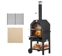 Outsunny Horno De Pizza Exterior Con 2 Capas Ruedas Cajón 64x54x160 Cm Negro