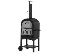 Outsunny Horno de Pizza Exterior de Carbón de Leña - Barbacoa con ruedas - Horno de Leña - Piedra refractaria - Chimenea, termómetro Aosom España