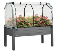 Outsunny Huerto con invernadero de jardín, macetero exterior de madera y PE, 121x55x117 cm, Gris oscuro Aosom España