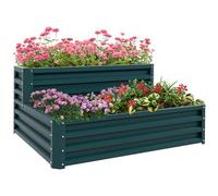 Outsunny Huerto cuadrado de acero galvanizado elevado cama de jardín abierto de fondo 2 niveles para hierbas verduras frutas flores 120 x 101 x 58 cm verde