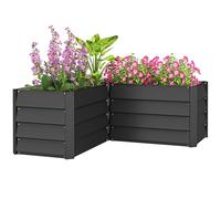 Outsunny Huerto Cuadrado Jardinera esquinera en Forma de L sin Base - 115 x 115 x 44 cm Acero galvanizado Gris Oscuro