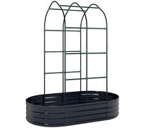 Outsunny Huerto elevado con enrejado, macetero metálico con guantes, cajón de jardín 160 x 90 x 180 cm, Gris oscuro Aosom España