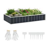 Outsunny Huerto Urbano Arriate de Jardín de Acero 174x90x30 cm Gris | Incluye Guantes; Jardinera Rectangular para Cultivos, Plantas y Flores en Terraza o Balcón