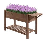 Outsunny Huerto Urbano con Estantes Jardinera Elevada de Madera Maciza para Cultivo Flores Verduras Hierbas 123x54x74 cm Marrón Aosom España