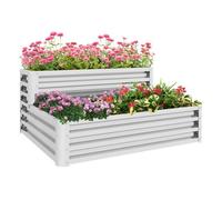 Outsunny huerto urbano de 2 niveles de acero galvanizado, jardinera exterior con diseño de escalera y fondo abierto para cultivos, plantas, herbaria, para terraza, jardín, 120x101x58 cm, plateado 120 