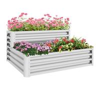 Outsunny Huerto Urbano de 2 Niveles de Acero Galvanizado, Jardinera Exterior con Diseño de Escalera y Fondo Abierto para Cultivos, Plantas, Herbaria, para Terraza, Jardín, 120x101x58 cm, Plateado